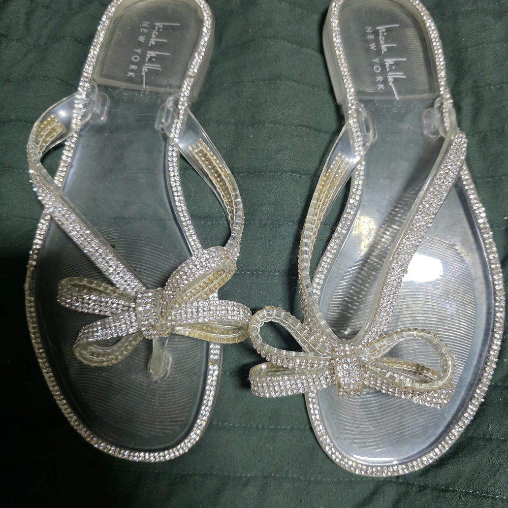 Nicole Miller Jelly Sandals with Rhinestone Bow